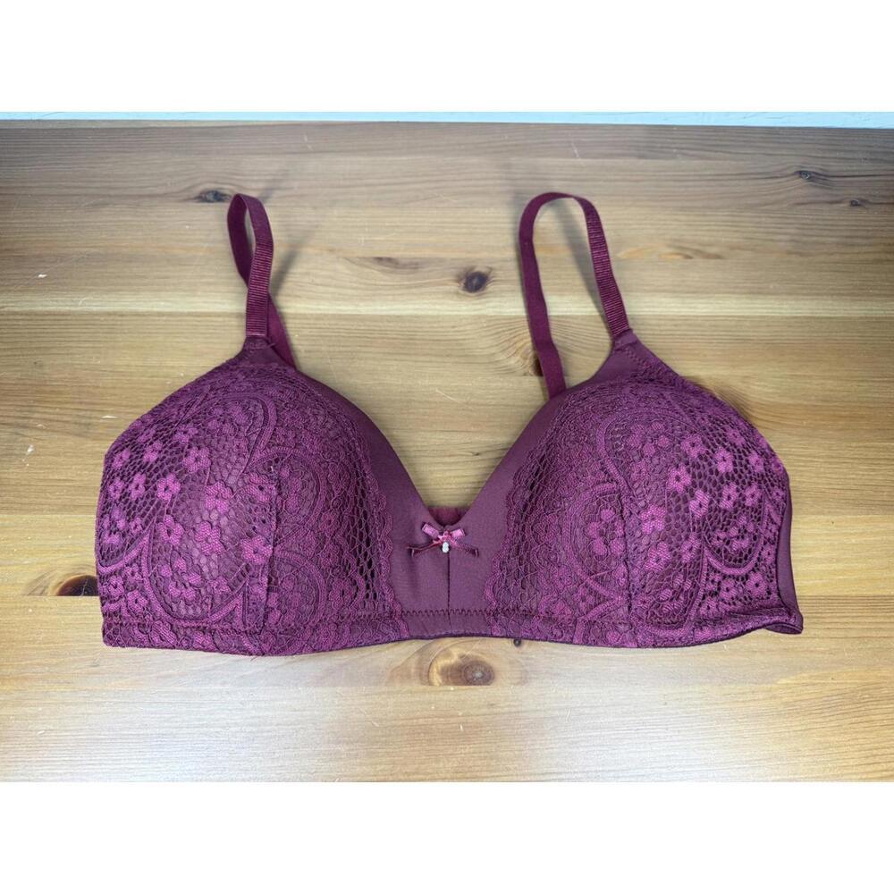 JW Jason Wu Bra 36C Maroon Lace Wireless Adjustable Clasp Back